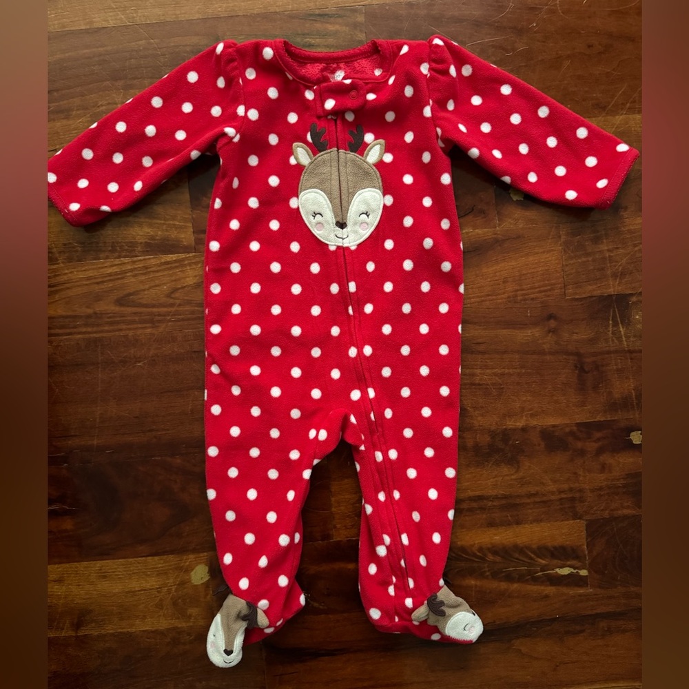 Carter's Red and White Polka Dot Reindeer Footie